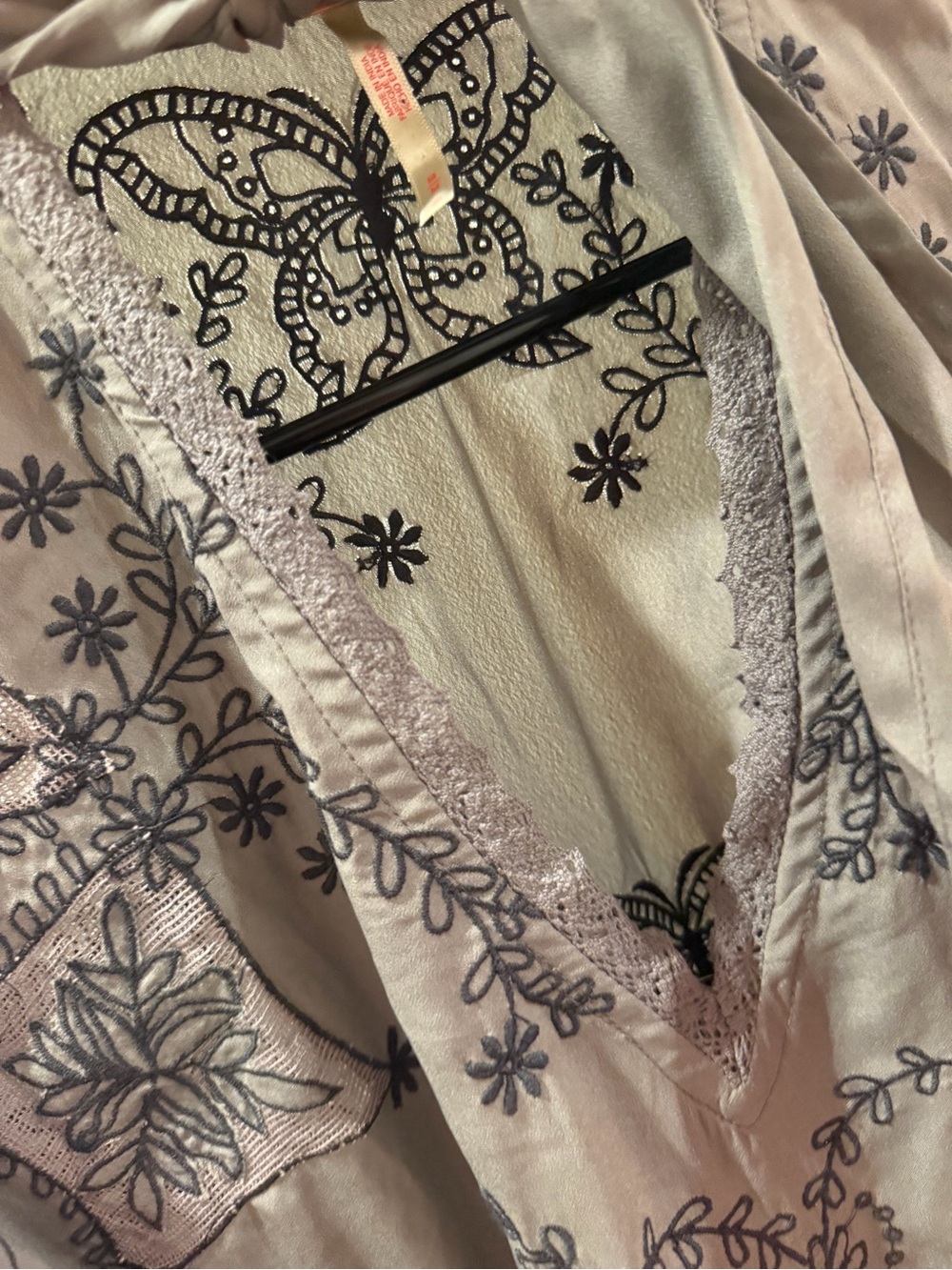Free People Taupe Floral-Embroidered trumpet sleeve ruffle Dress - Picture 3 of 11